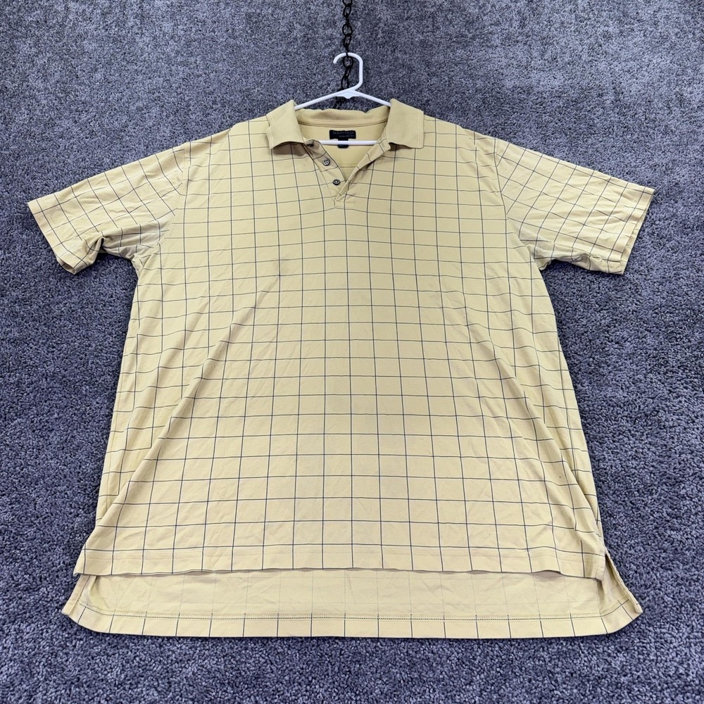 St. John's Bay Polo Shirt Mens 2XLT Yellow Check Premium Quick-Dri Golf Knit